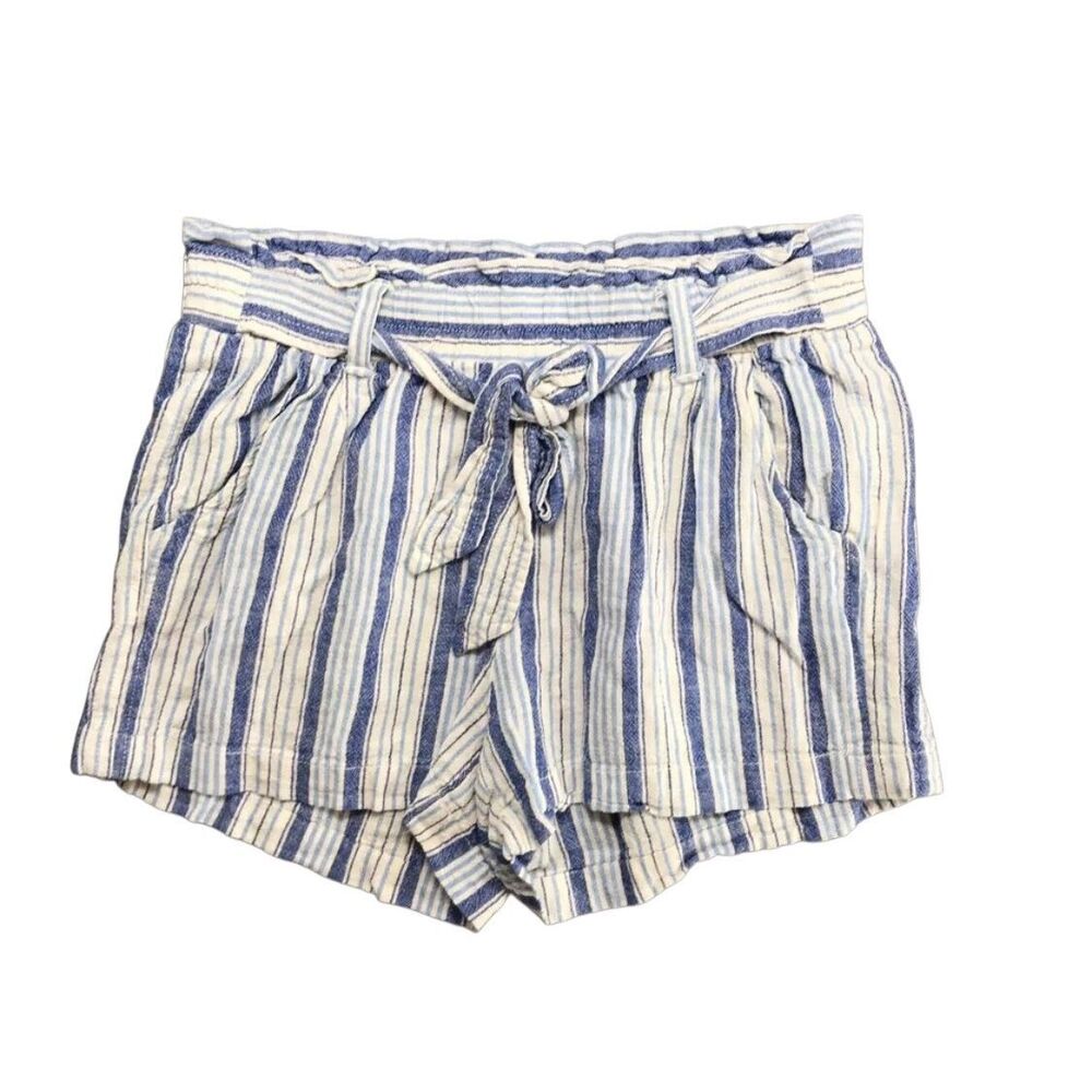 Linen blend striped Rewind linen blend elastic blue and white shorts with attach